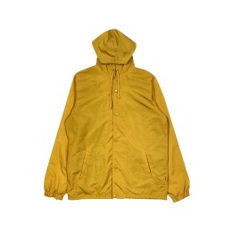 Customized solid yellow hooded men's windbreaker jacket with snap-button hood and drawstring design, elastic elastic design of cuffs, fashionable windbreaker, thin windbreaker, windbreaker supplier J1074 Customized solid yellow hooded men's windbreaker jacket with snap-button hood and drawstring design, elastic elastic design of cuffs, fashionable windbreaker, thin windbreaker, windbreaker supplier J1074